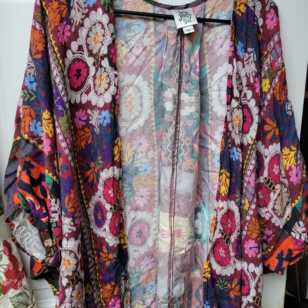 Johnny Was Multicolor Floral Kimono Jacket